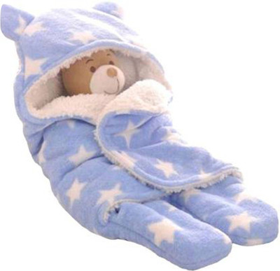 NAMAN Self Design Crib Hooded Baby Blanket for  AC Room(Microfiber, Blue)