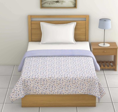 Quilt n Razai Printed Single Dohar for  AC Room(Cotton, White, Blue)