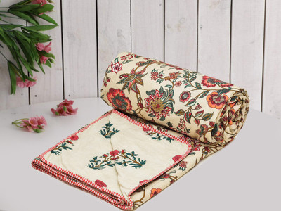 RUSTIC LINEN Geometric Single Dohar for  AC Room(Microfiber, Maroon, Cream)