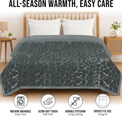 Shivam impex Floral Double Mink Blanket for  Heavy Winter(Microfiber, Grey)