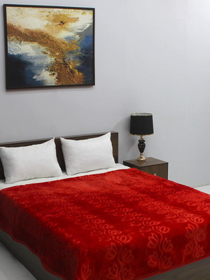 Barbarik Floral Double Mink Blanket for  Mild Winter(Microfiber, Red)
