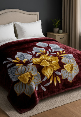 RAJASTHAN HANDLOOM Floral Double Mink Blanket for  Heavy Winter(Polyester, Maroon)