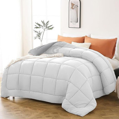 Comfowell Solid Double Comforter for  Heavy Winter(Poly Cotton, White&Grey)