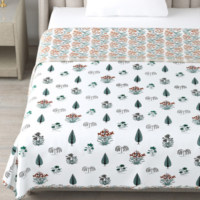 sabhya creation Floral Single Dohar for  AC Room(Cotton, white & green)