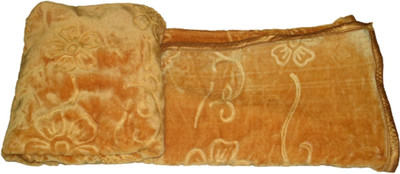 SPENTO Self Design Double Mink Blanket for  Mild Winter(Polyester, Gold)