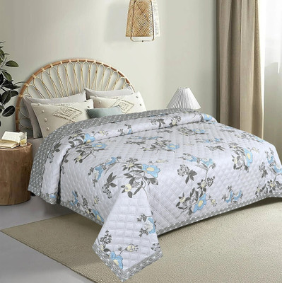 VAS COLLECTIONS Floral Double Comforter for  AC Room(Cotton, White and Green, Reversible AC Comforter/Blanket for Winter/Quilt/Duvets)