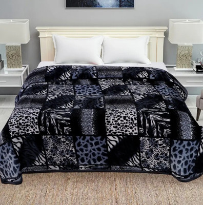 Mayk Printed Double Mink Blanket for  Mild Winter(Woollen Blend, Black)