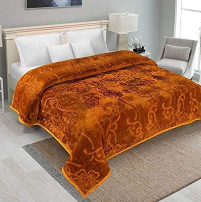 MFI Self Design Double Mink Blanket for  Heavy Winter(Microfiber, Golden)