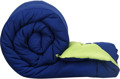 COZYEXPORTS Solid Single Comforter for  Heavy Winter(Microfiber, Dark Blue & Lemon Green)