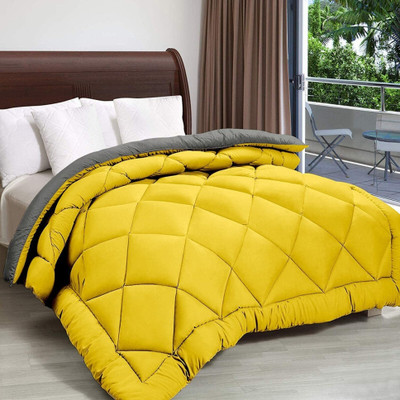 Comfowell Solid Single Quilt for  Heavy Winter(Poly Cotton, Yellow & Grey)