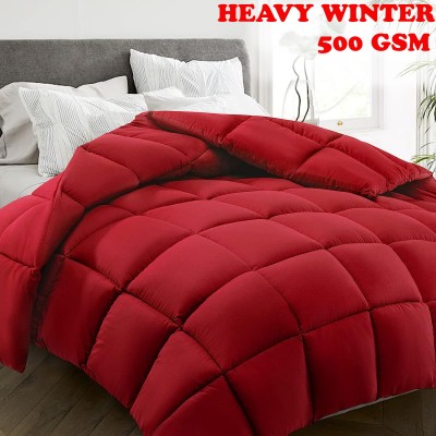 EVOL Solid Double Comforter for  Heavy Winter(Poly Cotton, Red)