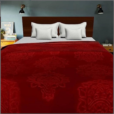 TUNDWAL'S Floral Double Mink Blanket for  Mild Winter(Microfiber, Maroon)