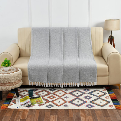 homewaytex Self Design Single Throw for  Mild Winter(Cotton, Grey)