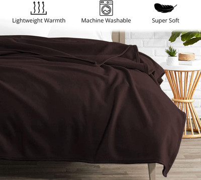 komfey Solid Single Fleece Blanket for  Heavy Winter(Polyester, Brown)
