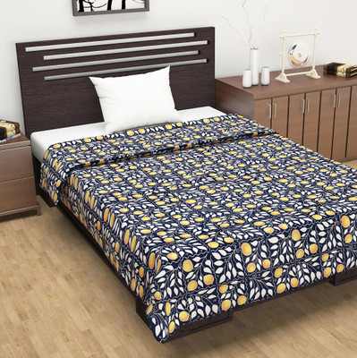 Divine Casa Printed Single Dohar for  AC Room(Cotton, Navy Blue, Yellow)
