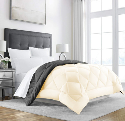 Linenovation Solid Single Comforter for  Heavy Winter(Polyester, Grey : Ivory)