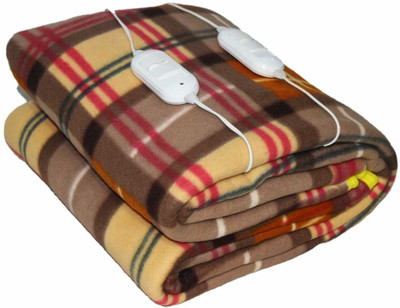 warmzzz Checkered Double Electric Blanket for  Heavy Winter(Poly Cotton, Brown)