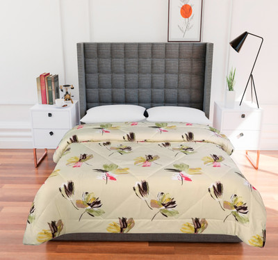 AVI Printed Double Comforter for  Mild Winter(Poly Cotton, Beige)