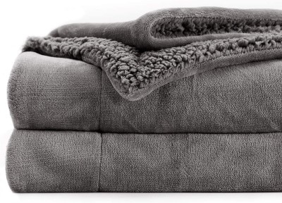 BSB HOME Solid Single Sherpa Blanket for  Mild Winter(Polyester, Grey & Grey)