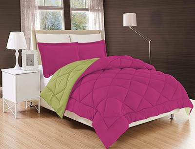Comfowell Solid King Comforter for  Heavy Winter(Poly Cotton, Pink & Parrot Green)