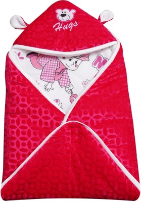 BABY ZONE Printed Single Hooded Baby Blanket for  AC Room(Microfiber, RANI)