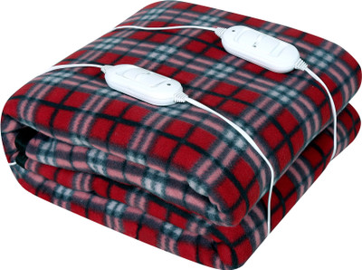 LERV'S Collection Checkered Double Electric Blanket for  Heavy Winter(Polyester, wine red)