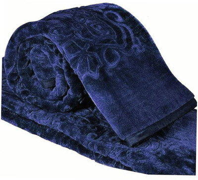 Changers Self Design Double Mink Blanket for  Heavy Winter(Microfiber, Blue)