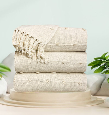 SAJAVAT HOME Striped Single Throw for  AC Room(Cotton, Beige)