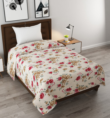 BEDCOUDRE Floral Single Comforter for  AC Room(Poly Cotton, Red, Brown)