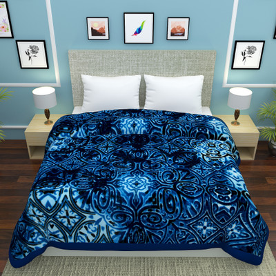 Flipkart Perfect Homes Printed Double Mink Blanket for  Mild Winter(Microfiber, Blue)