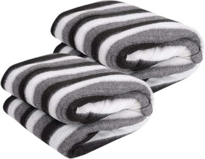 PHF Striped Single Fleece Blanket for  Heavy Winter(Woollen Blend, Black, White)