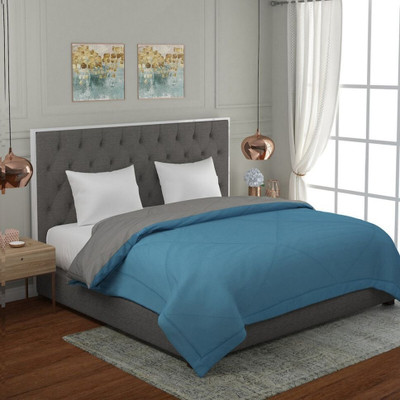 COZYEXPORTS Solid Single Quilt for  Heavy Winter(Poly Cotton, Patrol Blue & Grey)