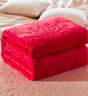 GKM Floral Double Mink Blanket for  Heavy Winter(Microfiber, Red)