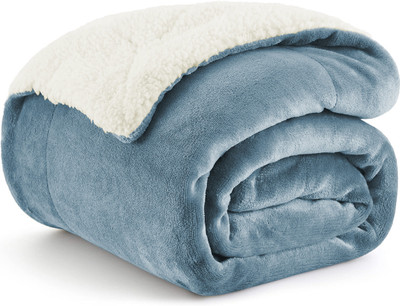 Cloth Fusion Solid Single Sherpa Blanket for  Heavy Winter(Microfiber, LIGHTBLUE&WHITE)