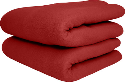 HOMIEE Solid Double Fleece Blanket for  AC Room(Polyester, 2 Red)