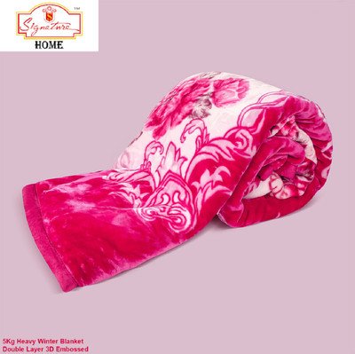 Signature Floral Double Mink Blanket for  Heavy Winter(Fur, Double Layer 3D Embossed 4.8Kg Rose Pink79)