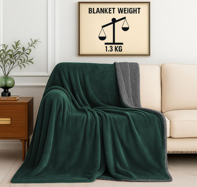 SANMARINO Solid Single Sherpa Blanket for  Mild Winter(Polyester, Green, Grey)