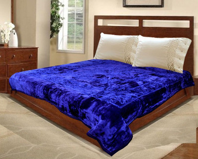 SIMAM Self Design Double Mink Blanket for  Mild Winter(Microfiber, Blue)