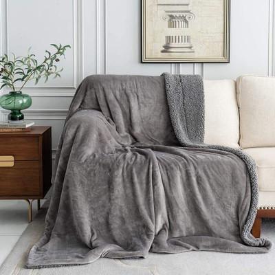 LA VERNE Solid Single Sherpa Blanket for  Heavy Winter(Woollen Blend, Grey)