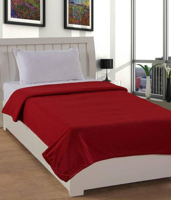 komfey Solid Single Fleece Blanket for  AC Room(Microfiber, Maroon)