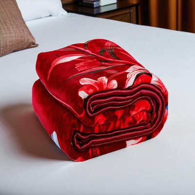 Changers Floral Double Mink Blanket for  Heavy Winter(Microfiber, Red, White)