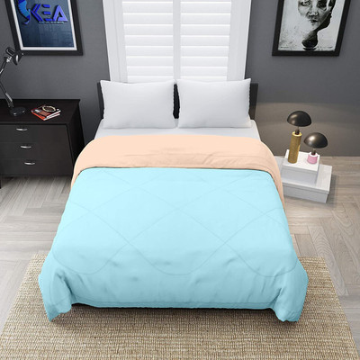 Relaxfeel Solid Single Comforter for  Heavy Winter(Poly Cotton, Peach & Sky Blue)