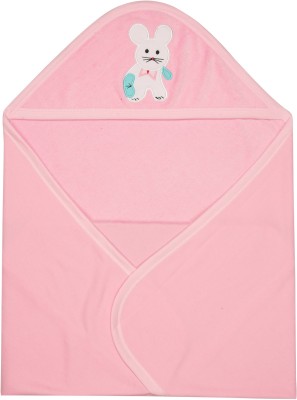 BodyCare Solid Crib Hooded Baby Blanket for  Mild Winter(Cotton, Pink)