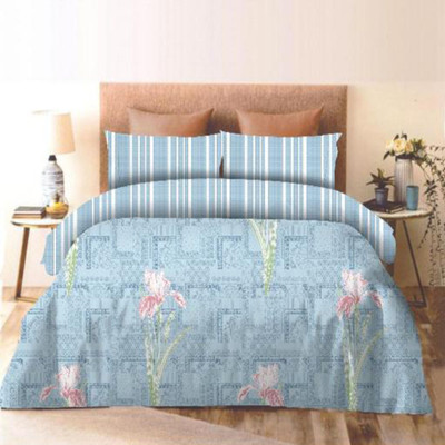 KWALITY DREAMS Geometric Double Comforter for  AC Room(Cotton, Blue with White)