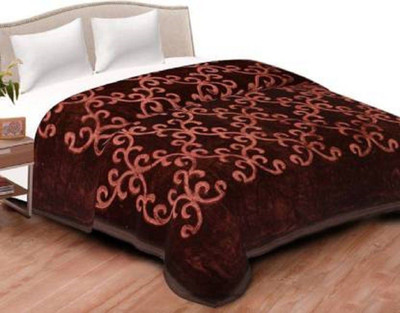 GKM Floral Double Mink Blanket for  Heavy Winter(Polyester, Brown)