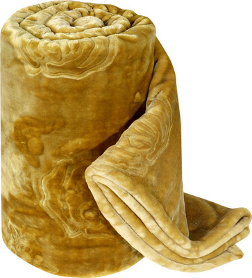IWS Self Design Double Mink Blanket for  Mild Winter(Woollen Blend, Gold)