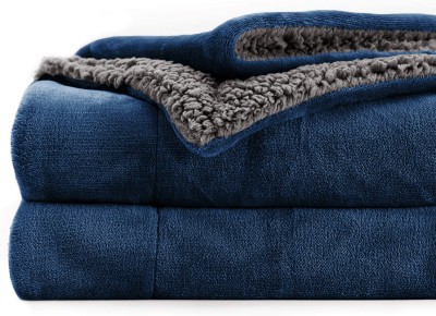 BSB HOME Solid Single Sherpa Blanket for  Heavy Winter(Polyester, Blue & Grey)