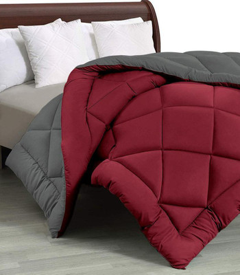 Relaxfeel Solid Single Quilt for  Heavy Winter(Poly Cotton, Maroon & Grey)