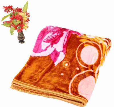 SIE STORE Self Design Double Mink Blanket for  Heavy Winter(Microfiber, orangeFlower)