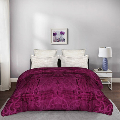 SPANGLE Self Design Double Mink Blanket for  Mild Winter(Microfiber, Wine)